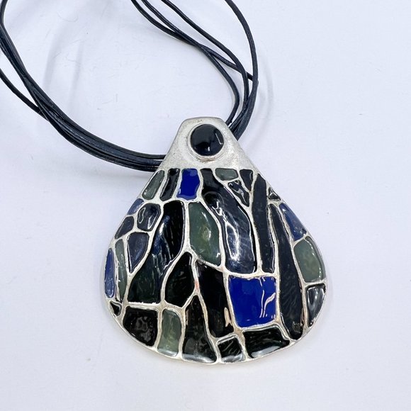NWT - Christopher & Banks - Blue, Green & Black Pendant 16” Cord Necklace - Picture 5 of 10